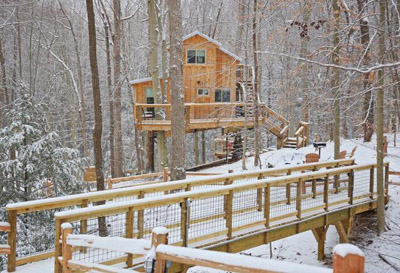 White Oak Treehouse  - The White Oak features its own access bridge - step into the magic of incredible views across the property from wrap around decks,  private balcony, or the wood-fired hot tub. Our tallest - come stay in the treesand let the tree frogs sing you to sleep.

Our Only Pet Friendly Treehouse 